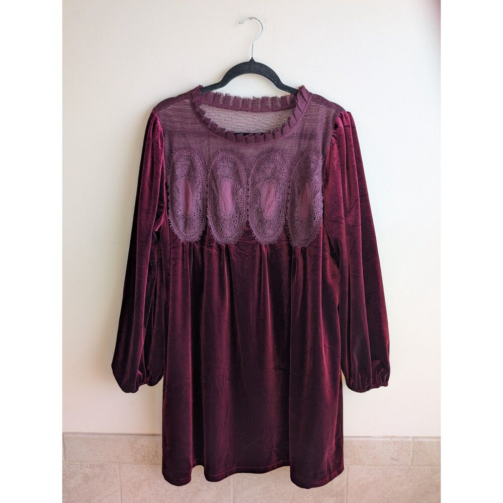 Burgundy Velvet XL Baby Dress Crochet Lace Whimsigoth Mini